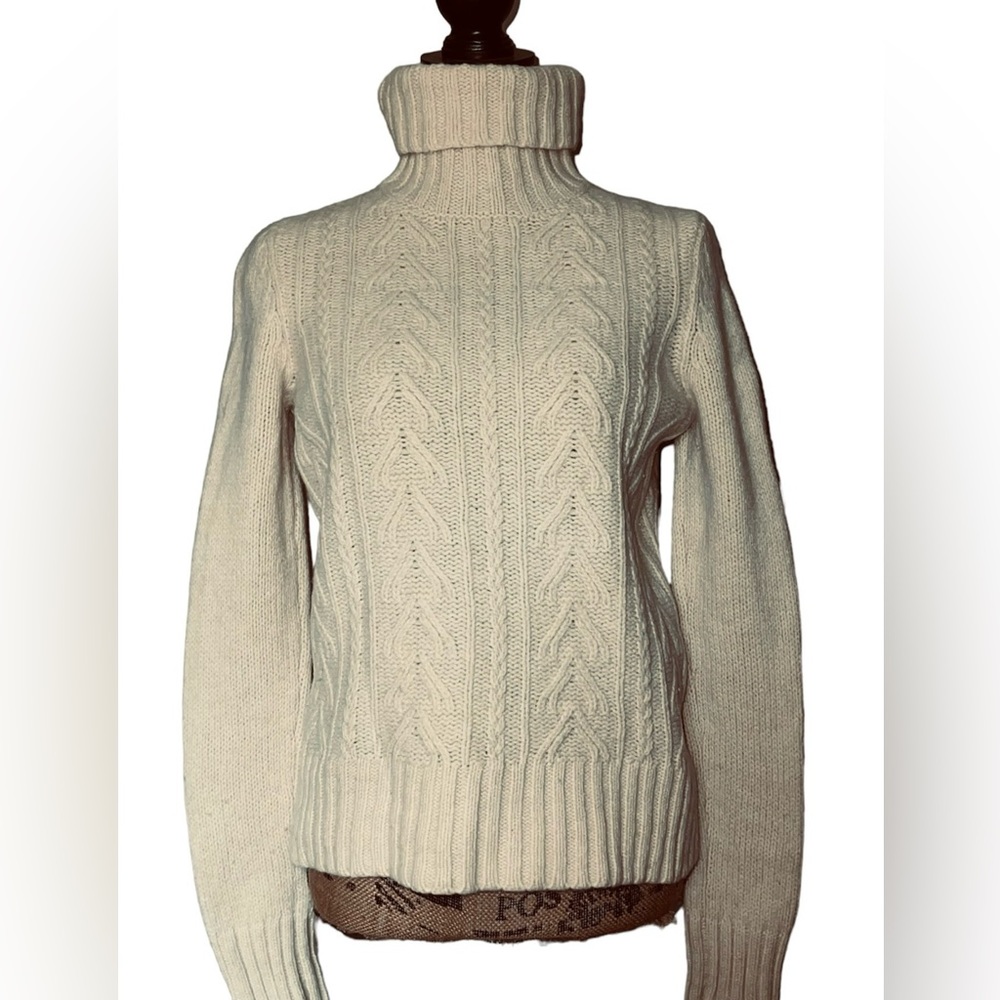 ANTHROPOLOGIE SWEATER FAR AWAY FROM CLOSE TURTLENECK WOOL CREAM TAN MEDIUM M
